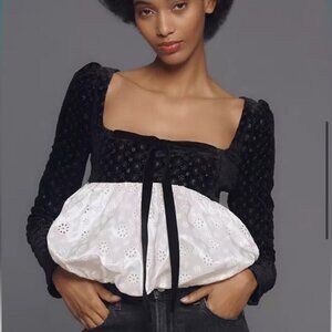 ANTHROPOLOGIE For Love & Lemons Elisa Velvet & Eyelet Bubble Top Size XL NEW